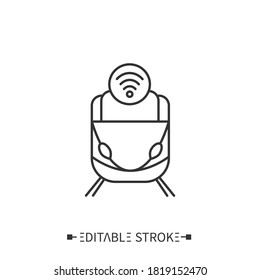 Smart train icon. Intelligent transport. Digital smart technologies concept. Modern smart train vector line illustration. Outline drawing. Isolated vector illustration. Editable stroke 