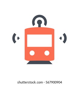Smart train icon - orange train with wifi symbols - Pixel perfect icon