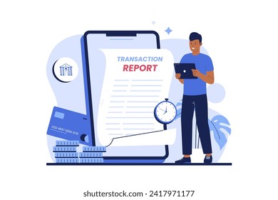 Ilustración de informes financieros de transacciones inteligentes. Ilustración plana del vector