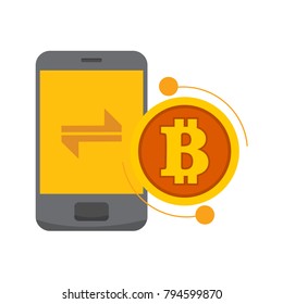 Smart Transfer Bitcoin Mobile Phone Vector Illustration Graphic Design