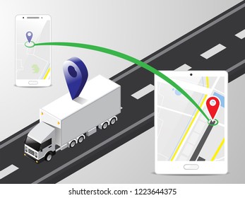 Smart transport on smartphone, tablet concept, GPS Tracking, Vector Illustration. 