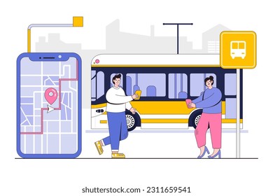 Smart Transportation Concept con el rastreo personal de las rutas de los autobuses públicos.