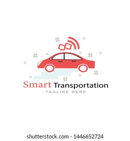 Smart transportation design logos, with makeshift car pictures and red colors, make the design funny but attractive