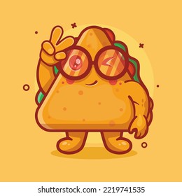 smart triangle sandwich food character mascot with peace sign hand gesture isolated cartoon in flat style design 