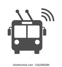 Smart trolleybus vector icon isolated on white background. Smart trolleybus with airwaves icon for web, mobile apps and ui design. Internet of things stock vector illustration. Iot technology concept