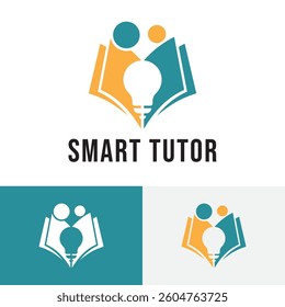 Smart Tutor Light Bulb Lamp Book Study Education School Negative Space Logo Template