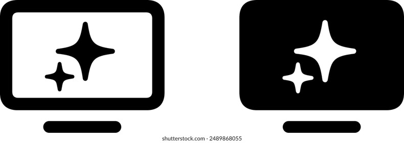 Smart tv with AI built in features icon. Ui template icons for modern television sharing app with glittering star