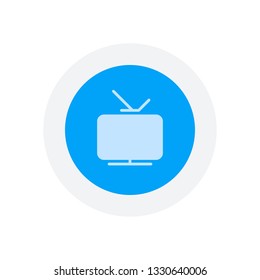 Smart TV, analog television. Icon of media. Icon in colored circle with gray bold border. Web button, modern flat design