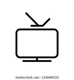 Smart TV, analog television. Linear outline icon of media. Black icon on white background