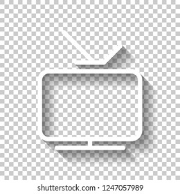 Smart TV, analog television. Linear outline icon of media. White icon with shadow on transparent background