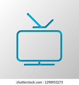 Smart TV, analog television. Linear outline icon of media. Paper design. Cutted symbol with shadow