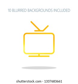 Smart TV, analog television. Linear outline icon of media. Colorful logo concept with simple shadow on white. 10 different blurred backgrounds included