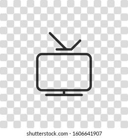Smart TV, analog television. Linear outline icon of media. Black symbol on transparency grid