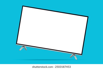 Smart tv with blank white screen levitation in the air on a blue background