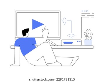 Smart TV box abstract concept vector illustration. Console box, streaming device, smart TV software, hardware, online video service, built-in application, operating system abstract metaphor.