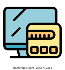 Smart tv box icon outline vector. Home video. Remote camera color flat