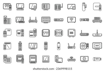 Smart TV box icons set outline vector. Cable device. Television movie