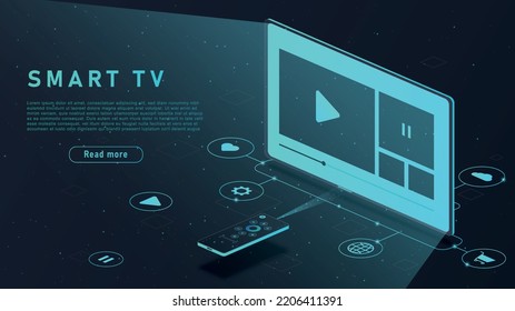 Smart tv concept. Modern technologies and innovations, multimedia and content. Graphic element for website, poster or banner. gadgets and devices, television. Cartoon isometric vector illustration