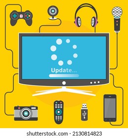 Smart tv with connected digital devices and update loading process