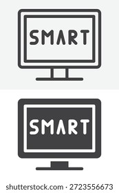 Smart TV verschiedene Stil-Icon-Set mit Schnittstelle Bezeichnung. Linie, Umriss und durchgezogenes Symbol, Vektorzeichen und Symbol. Bearbeitbares Strichvektorsymbol für angeschlossenes Fernsehen.