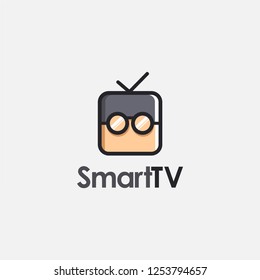 Smart tv with glasses logo icon vector, geek tv logo icon template on white background