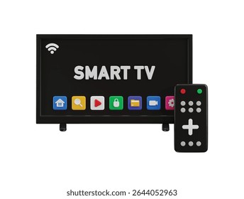 Icono de televisión inteligente con icono remoto digital Concepto de renderizado 3d de HD Ilustración vectorial de iconos de televisión led inteligente