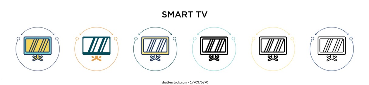 Icono de tv inteligente en estilo relleno, delgado, contorno y trazo. Ilustración vectorial de dos diseños de iconos vectoriales inteligentes de color y negro se pueden utilizar para móviles, ui, web