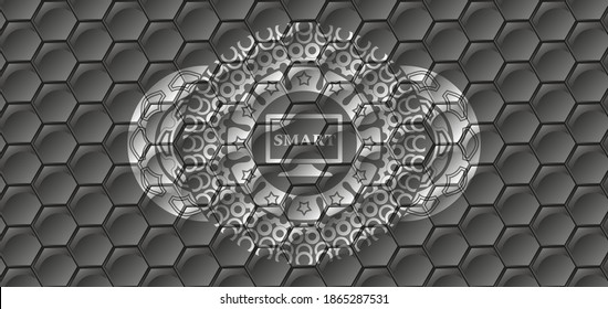 Smartfernsehsymbol in grauem hexagonfarbenem geometrischem Muster realistisches Badge. Trendy, graziöser Hintergrund. Illustration. 