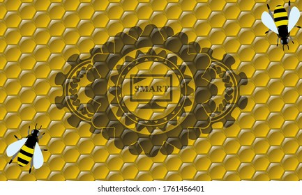 smart TV icon inside honey emblem. beekeeping fancy background. Vector illustration. 