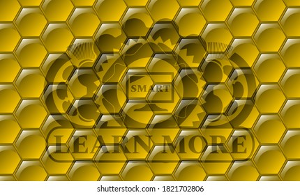smart TV icon and Learn more text sweet honey badge. beekeeping exquisite background. Artistic illustration. 