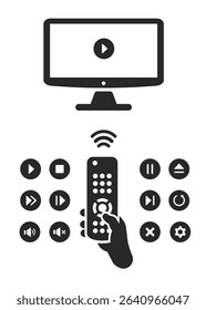Smart TV icon with remote control. Navigation buttons on the remote control. Vector illustration, Stock Illustration