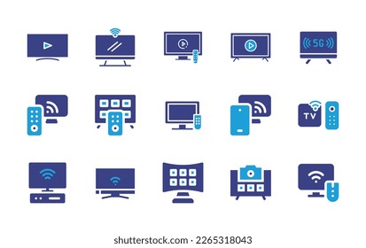 Smart-TV-Symbol-Set. Duotonfarbe. Vektorgrafik. Mit intelligentem Fernseher, Fernseher, Kamera.