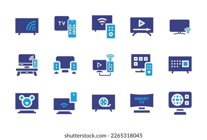 Smart TV icon set. Duotone color. Vector illustration. Containing smart tv, tv monitor, television, children, sync, watch movie.