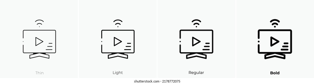 Smart-TV-Symbol. Thin, hellrosa und feines Design einzeln auf weißem Hintergrund
