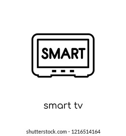 Smart tv icon. Trendy modern flat linear vector Smart tv icon on white background from thin line smart home collection, editable outline stroke vector illustration