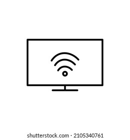 Smart tv icon. Wi Fi sign. Network symbol. Modern device. Technology background. Vector illustration. Stock image. 