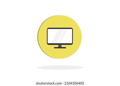 Smart TV icon, yellow circle with shadow below the background, vector size, modern style, commercial illustration.