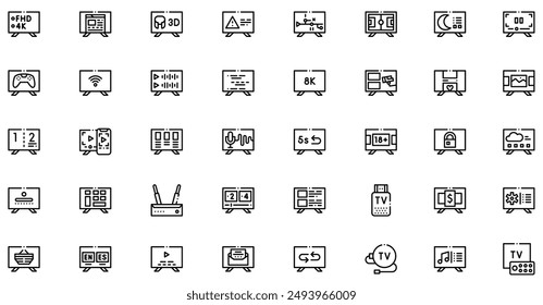 Smart Tv icons collection is a vector illustration with editable stroke, offering versatility and customization. Perfect for various design needs, it includes high-quality graphics 