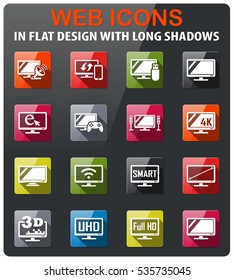smart tv icons set in flat design with long shadow