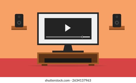 Smart TV con interfaz en la sala de estar ilustración de stock