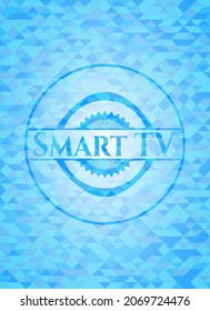 Smart TV light blue emblem with mosaic background. 