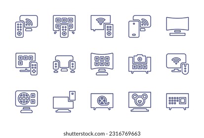 Smart tv line icon set. Editable stroke. Vector illustration. Containing smart tv, camera, television, sync, watch movie, children.