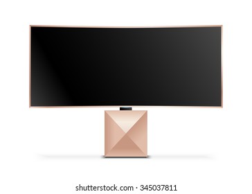 Smart TV Mock-up. Curved screen 4K LED display with stand, realistic vector Mockup, Rose gold finish