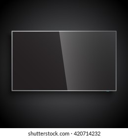 Smart TV Mockup, LED display hanging on the black wall 
