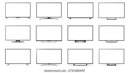 Smart TV mockup set. Television display with blank screens isolated on white background.