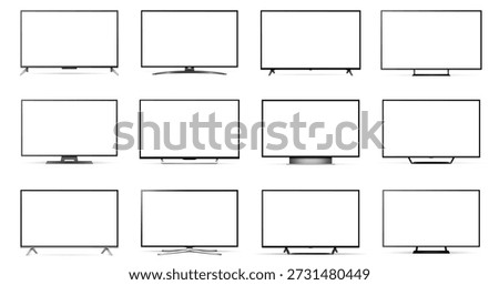 Smart TV mockup set. Television display with blank screens isolated on white background.