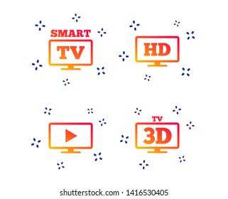 Smart TV mode icon. Widescreen symbol. High-definition resolution. 3D Television sign. Random dynamic shapes. Gradient tv icon. Vector