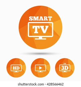 Smart TV mode icon. Widescreen symbol. High-definition resolution. 3D Television sign. Triangular low poly buttons with shadow. Vector