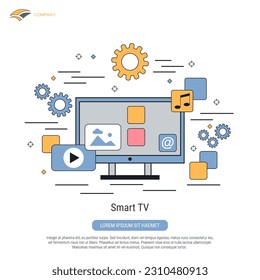 Smart TV, moderno televisor de pantalla ancha con estilo de contorno plano ilustración vectorial