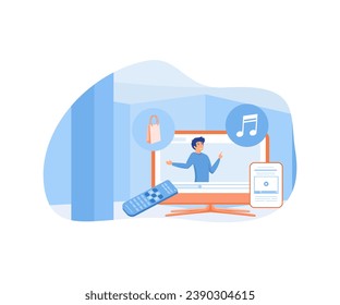 Smart TV. Network connected interactive device. Internet TV, broadcasting media. flat vector modern illustration 